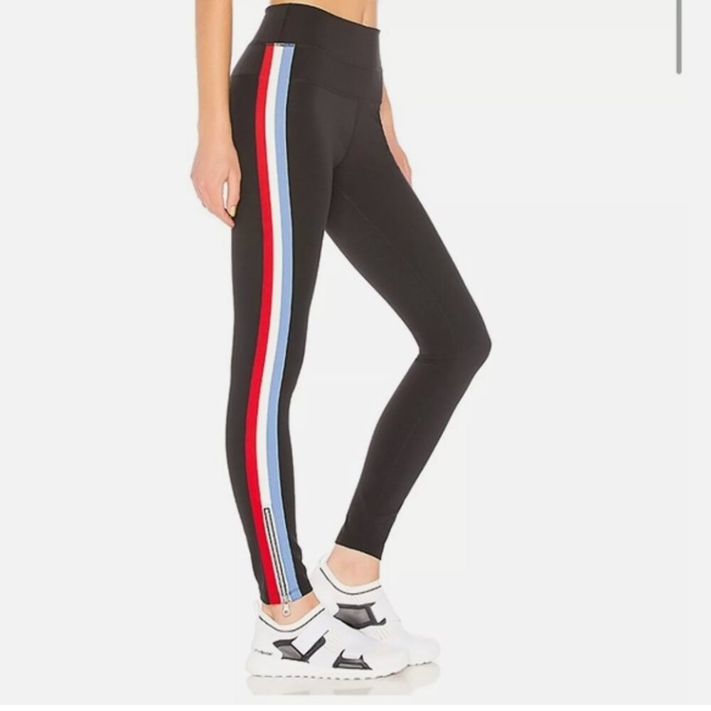 Spiritual Gangster Black Full length red white and blue side stripe legging